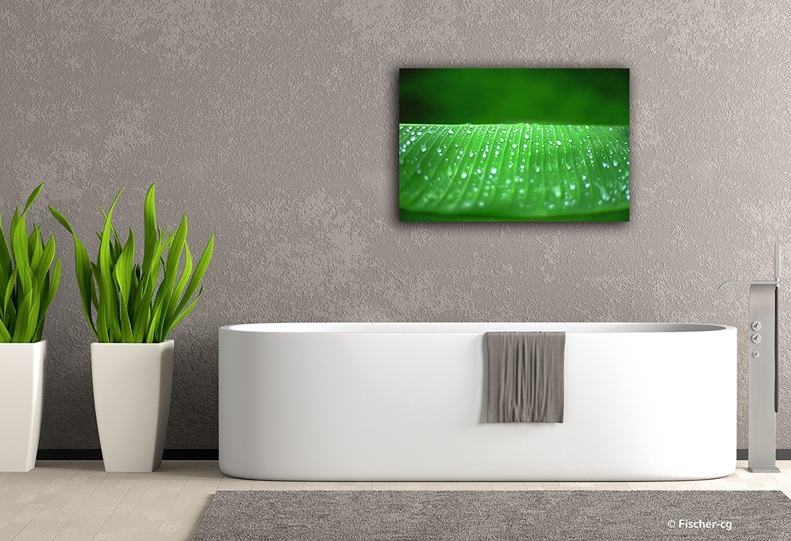 Perles d'eau sur feuille de bananier finition Galerie d'Art en édition limitée et numérotée, remis avec son certificat d'authenticité Perles d'eau sur feuille de bananier en exclusivité vente chez MyOvahe